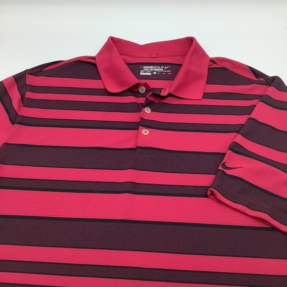 Nike Golf Tour Performance Mens Short Sleeve Golf Polo Red Black Striped Size XL - Picture 1 of 7